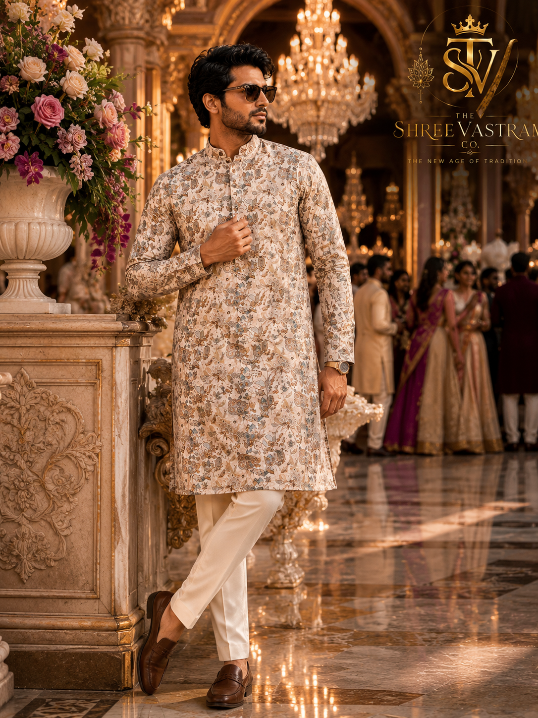 ShreeVastram Radiant Azure Floral Batik Kurta Set